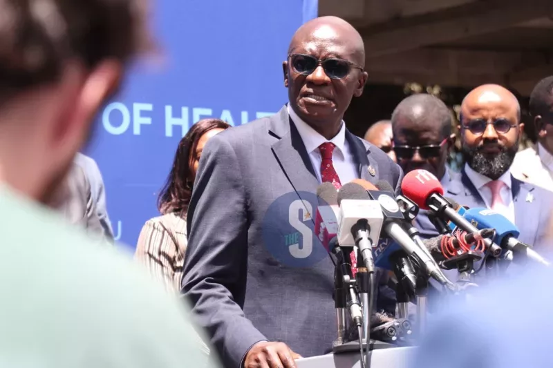 Ministry of Health director general Patrick Amoth addresses the press following the confirmation of the death of the first Ebola case victim in the country at Afya House, Nairobi, on October 6 /LEAH MUKANGAI