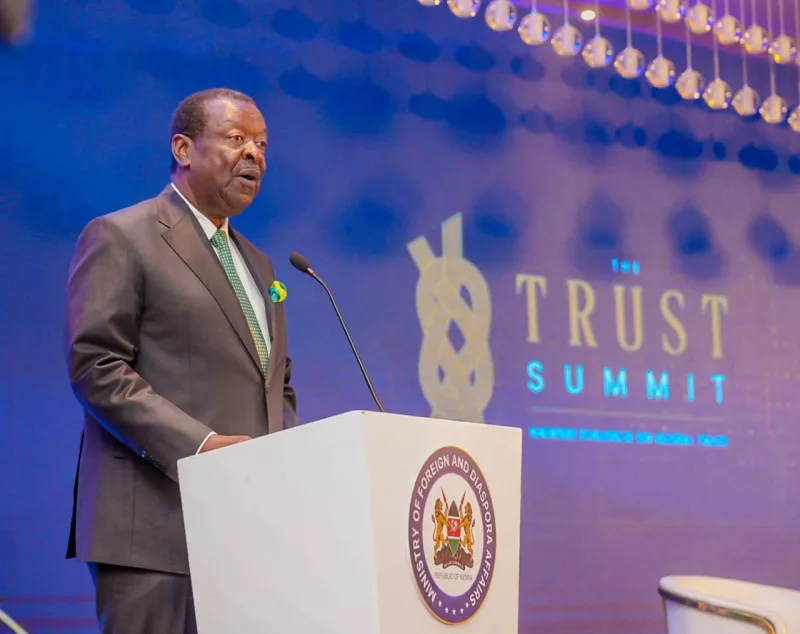 Prime Cabinet Secretary Musalia Mudavadi during the Global Trust Summit in Nairobi on Thursday