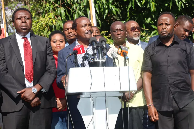 Wiper Patriotic Front Party Leader Kalonzo Musyoka, flanked by United Opposition leaders, speaks during a press conference on November 3, 2025 / HANDOUT