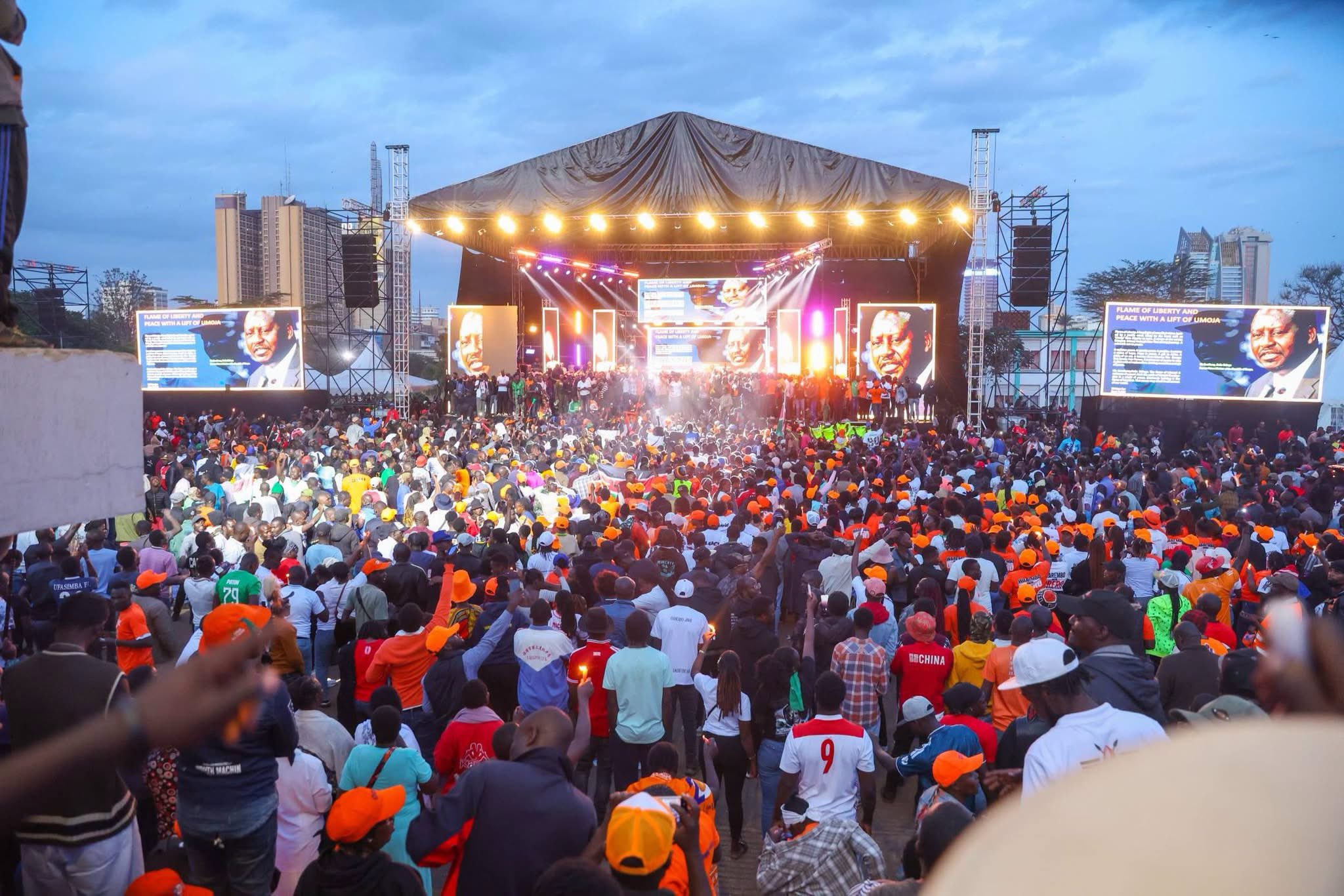 [PHOTOS] Nairobi lights up in memory of Raila Odinga