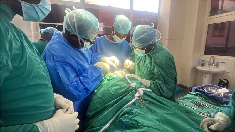 Doctors perform a maxillofacial surgery during the inaugural procedure at the newly operationalised satellite theatre in the Dental Department at Kenyatta National Hospital on October 27, 2026. / HANDOUT