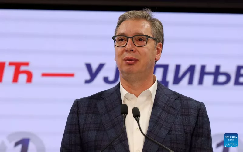 Former Serbian President Aleksandar Vucic speaks at his campaign headquarters in Belgrade, Serbia, Oct. 25, 2026./(Photo by Predrag Milosavljevic/Xinhua)