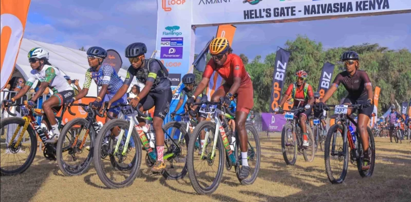 Cyclists in action during the second leg of the 2026 L00P Gravel Series in Naivasha