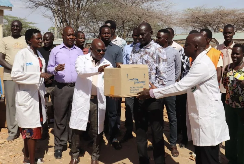 Turkana DG Dr Erus (c) during the launch of distribution of drugs for mass vaccination of livestock in the region