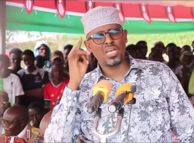 Wajir Governor Ahmed Abdullahi speaking during Mashujaa day celebrations.