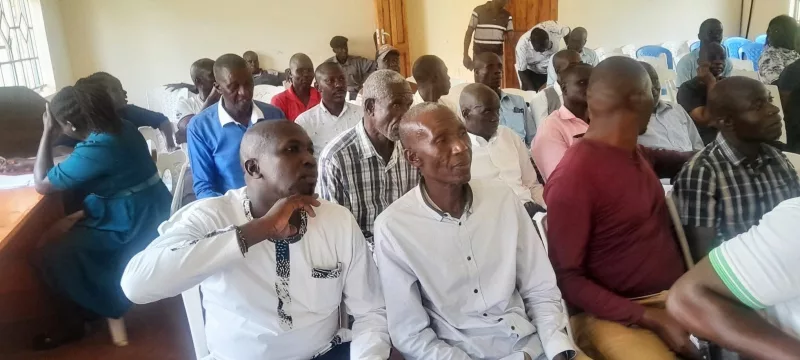 Residents of Teso North follow proceedings during public participation on the Busia County Finance Bill, 2026, at the Disaster Centre in Amagoro, Teso North sub-county on Monday/IMAGE/HILTON OTENYOWE