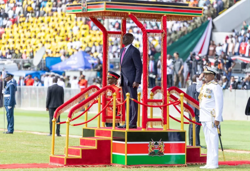 President William Ruto during the 63rd Mashujaa Day celebrations at Kipchoge Keino Stadium in Eldoret. /PCS