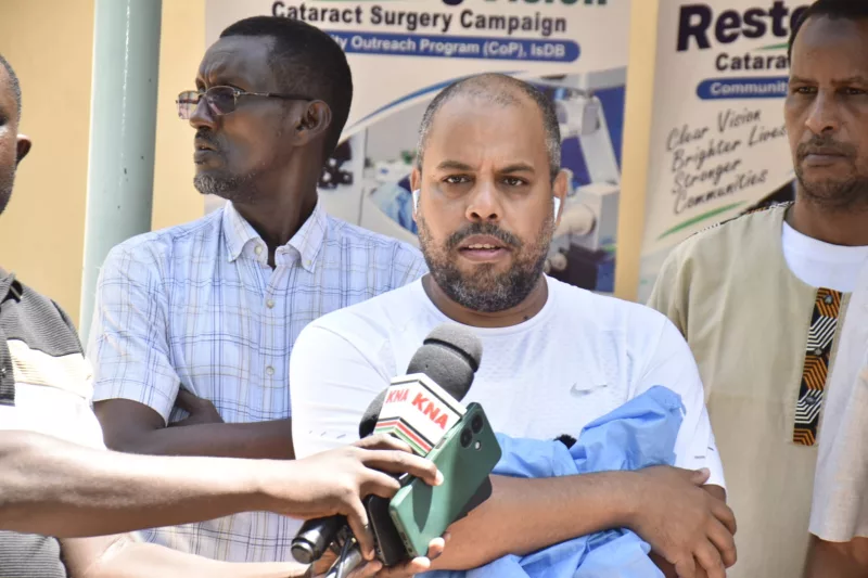 Hands for Charity Canada,  East Africa Regional Manager, Dr Ahmed Farrah speaking to the press.