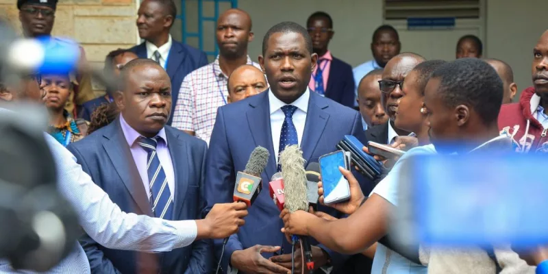 State Department for Medical Services PS Dr Ouma Oluga when he visited Jaramogi Oginga Odinga Teaching and Referral Hospital. With his is acting Chief Executive Officer Dr Joshua Okise/HANDOUT