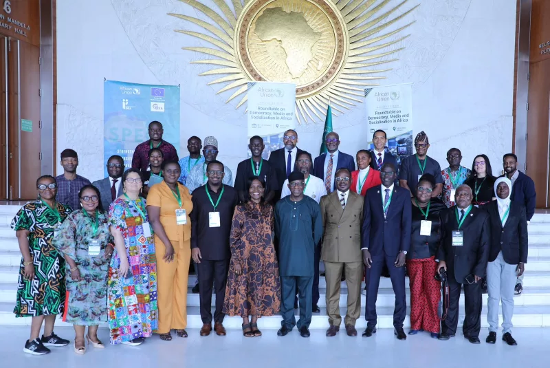 Delegates pose for a group photo during the Second African Union Roundtable on Democracy, Media and Socialisation in Africa, held in Addis Ababa, Ethiopia, on October 26–27, 2026./HANDOUT