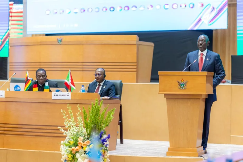 President William Ruto gives his remarks at the 25th Common Market for Eastern and Southern Africa (COMESA) Summit of Heads of State and Government in Harare, Zimbabwe on October 22, 2026/PCS