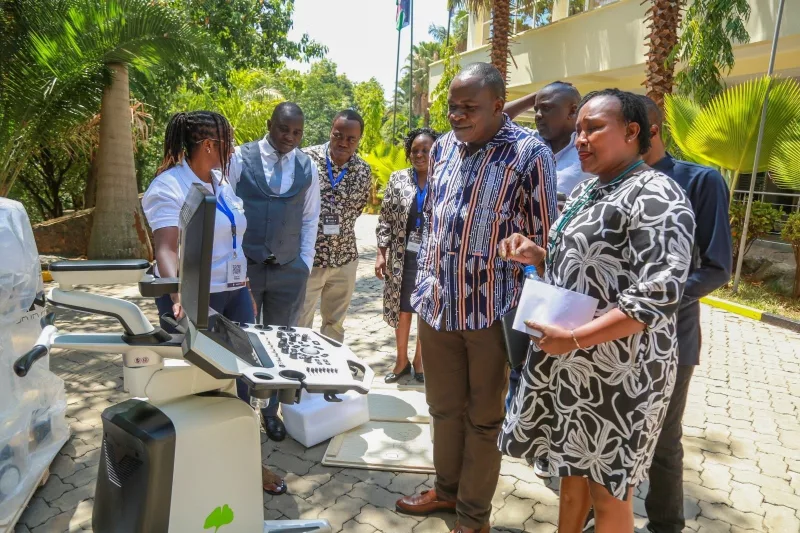 JOOTRH acting chief executive officer Dr Joshua Okise views a new medical equipment in a past event. The facility is set to is set adopt emerging technologies in radiography to enhance service delivery/HANDOUT.