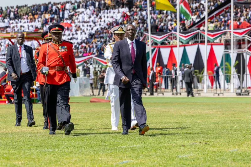 President William Ruto during the 63rd Mashujaa Day Celebrations at Kipchoge Keino Stadium, Eldoret. /PCS