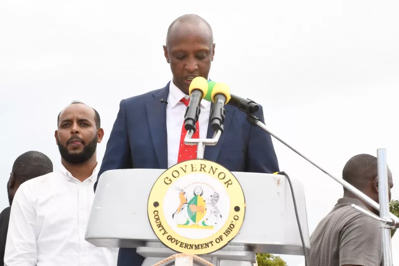 Isiolo Governor Abdi Ibrahim Guyo gives his remarks during celebrations to mark Mashujaa Day/HANDOUT