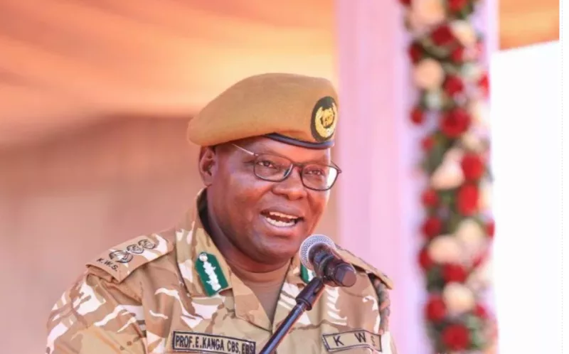 KWS Director General Erustus Kanga makes remarks during the launch of US$160 million (Sh 20.78 billion) Thamani Asili Programme at Tsavo West National Park/HANDOUT