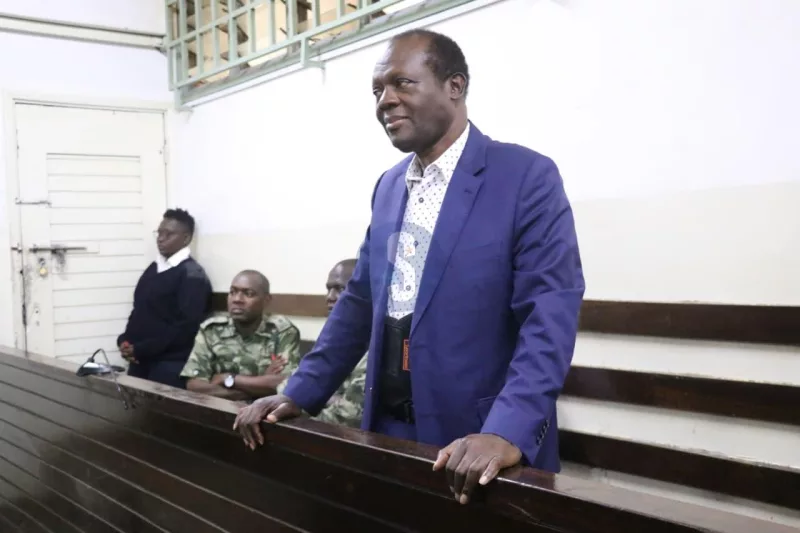 Former CS Raphael Tuju at the dock in Kibera law court