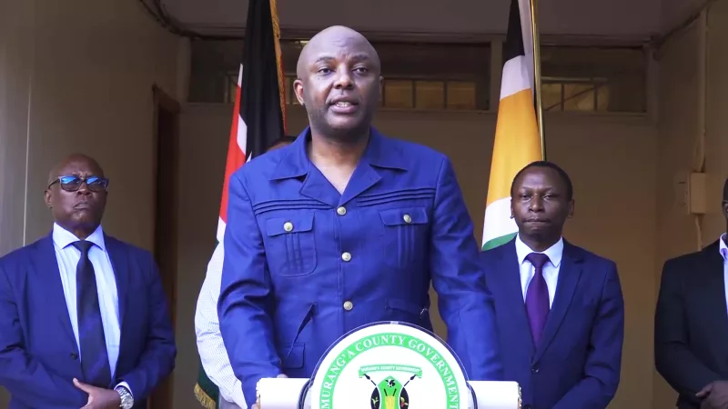 Murang'a governor Irungu Kang'ata addressing journalists on October 15, 2026/ ALICE WAITHERA