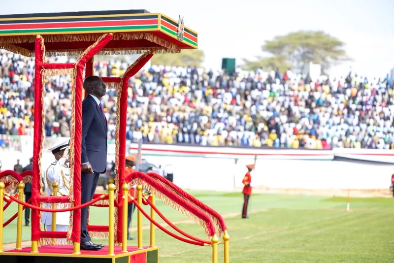 President William Ruto during 63rd Mashujaa Day Celebrations at Kipchoge Keino stadium, Eldoret. / PCS