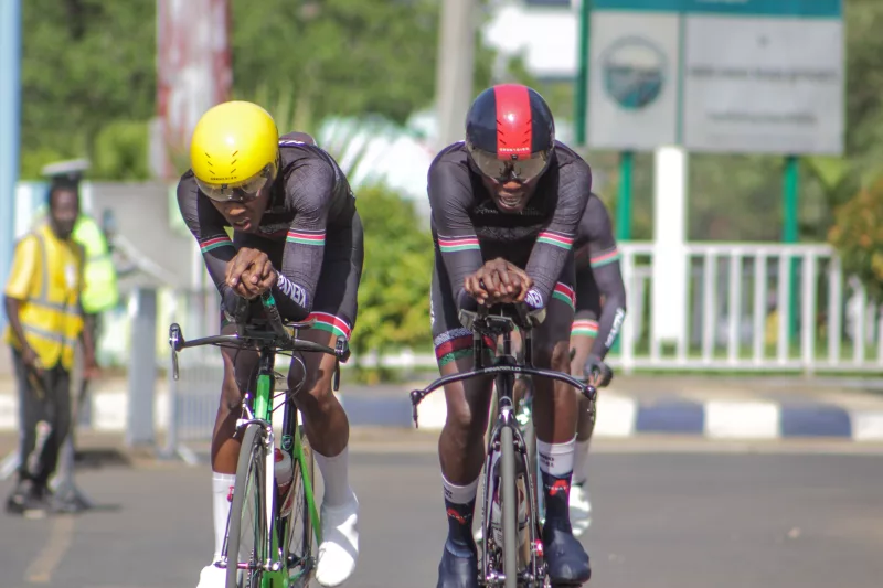 Kenyan men's cyclists during the Team Relay event/ TEDDY MULEI