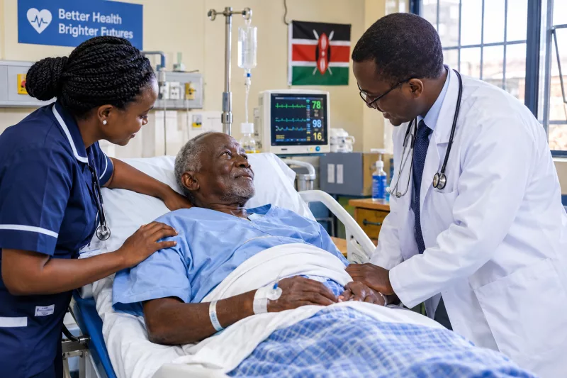 Healthcare providers taking care of an elderly person