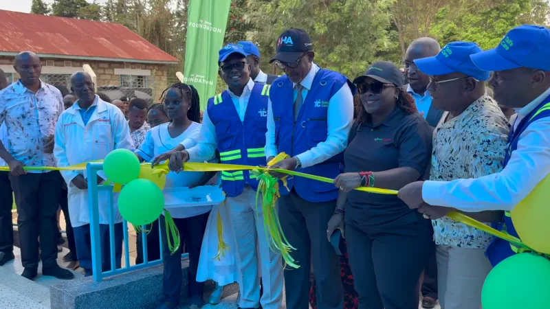 Health CS Aden Duale cuts the ribbon to officially commission the new maternity wing at Uruku Health Centre in Meru County.
