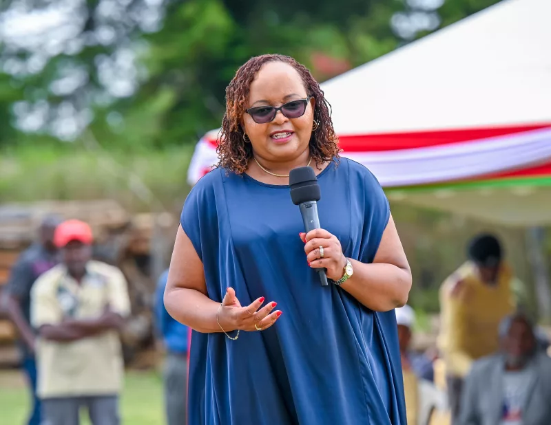 Kirinyaga Governor Anne Waiguru at Kabaru Ward in Nyeri County during an event to support completion of Warazo Jet Water Irrigation Project