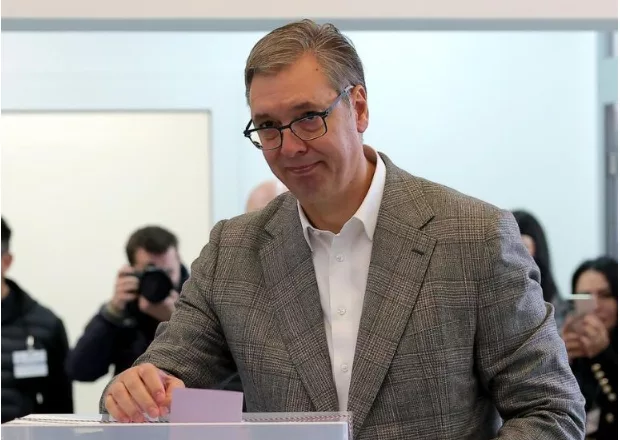 Former Serbian President Aleksandar Vucic casts his ballot for the early parliamentary election at a polling station in Belgrade, Serbia, on Oct. 25, 2026. (Photo by Predrag Milosavljevic/Xinhua)