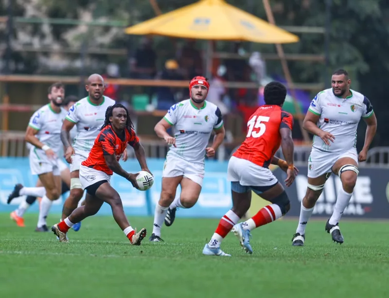 Kenya Simbas Brian Wahinya in action against Algeria during the Rugby World cup qualifier