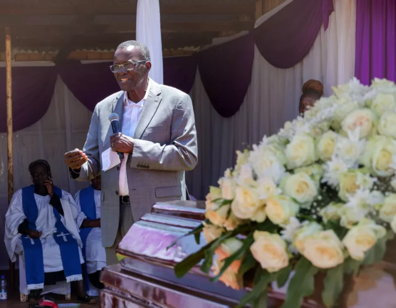 UGM presidential flagbearer David Maraga addresses mourners during the memorial service of the late Mzee Ephantus Njuki Njagi at ACK St. Stephen’s Church, Githure, Kirinyaga County, on Thursday, October 22, 2026.