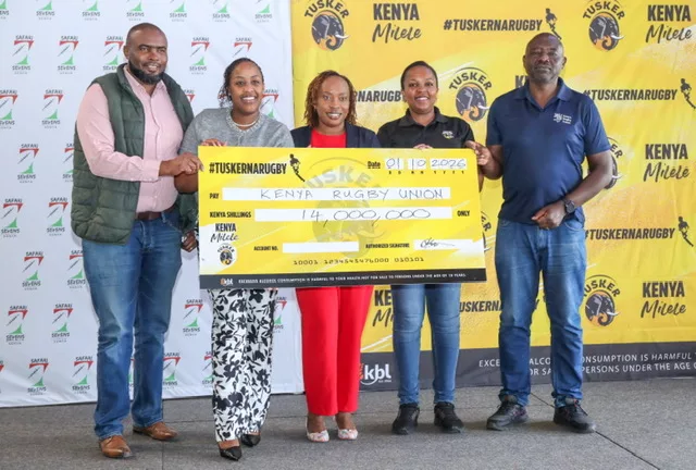 From left - Moses Ndale - KRU Vice-Chair, Keza Mpyisi - Tusker Sports Brand Manager, Harriet Okach, KRU Chairlady, Christine Kariuki - Head of Mainstream Beer at KBL, and Thomas Odundo - CEO, KRU