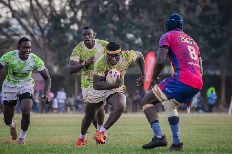 Fortune Arturo in action against Menengai Oilers during the Floodlit Quarterfinals at the Impala Club