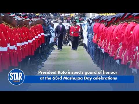 President Ruto inspects guard of honour at 63rd Mashujaa Day celebrations